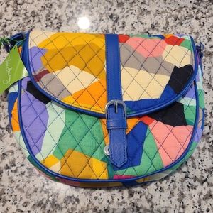 VERA BRADLEY Slim Saddle Bag POP ART Purse Tote Crossbody Cell Pocket $58